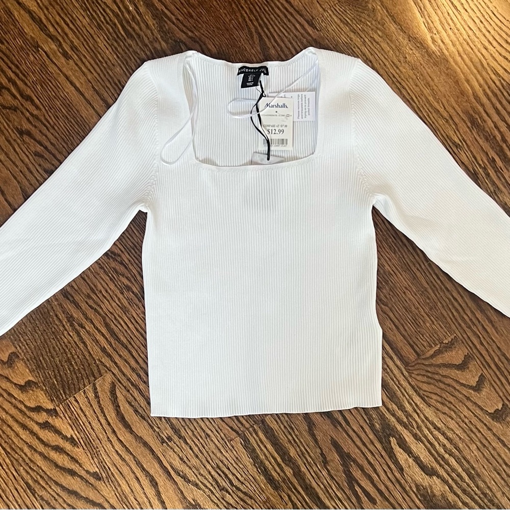 Sincerely Jules White Sweater Top with Square Neckline